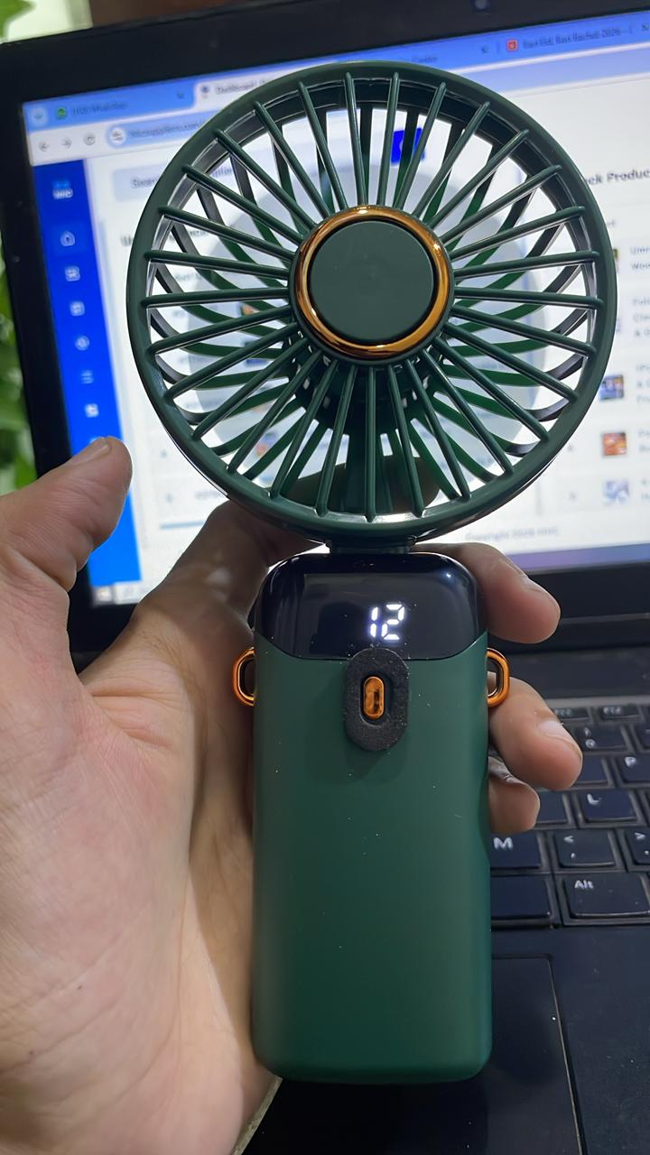 ✨ Mini Rechargeable Hand Fan with LED Display | 5 Adjustable Speeds for Kids & School